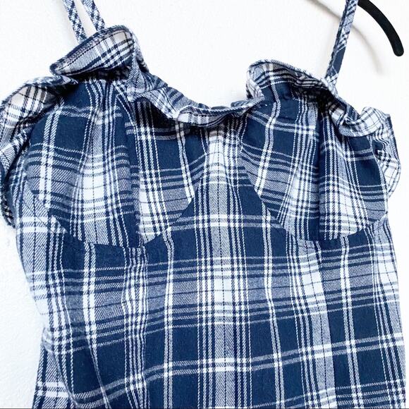 SHEIN Navy and White Plaid Dress with Ruffle Detail Size XS - Picture 4 of 9